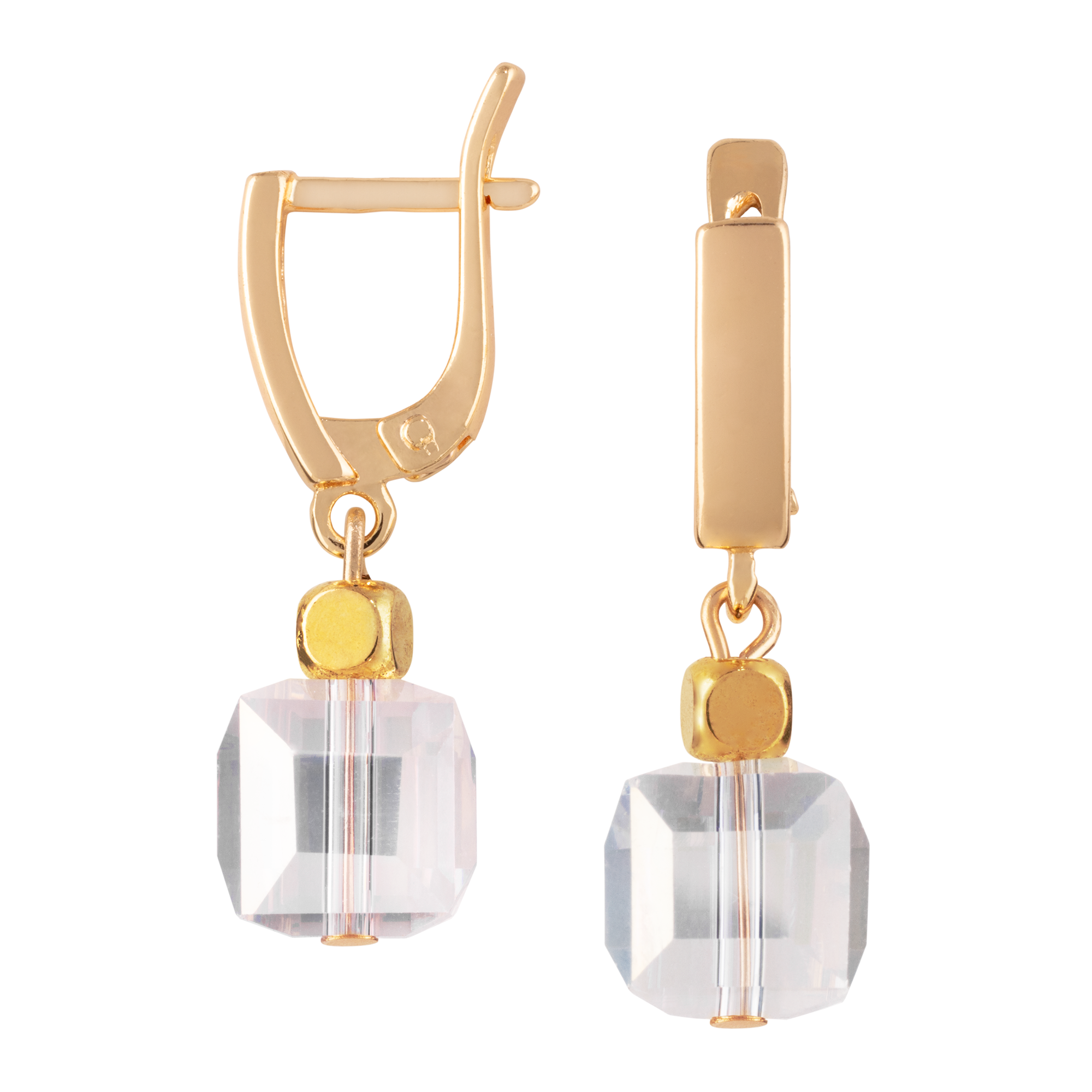 Green Room Crystal Cube Huggie Earrings side view of clasp