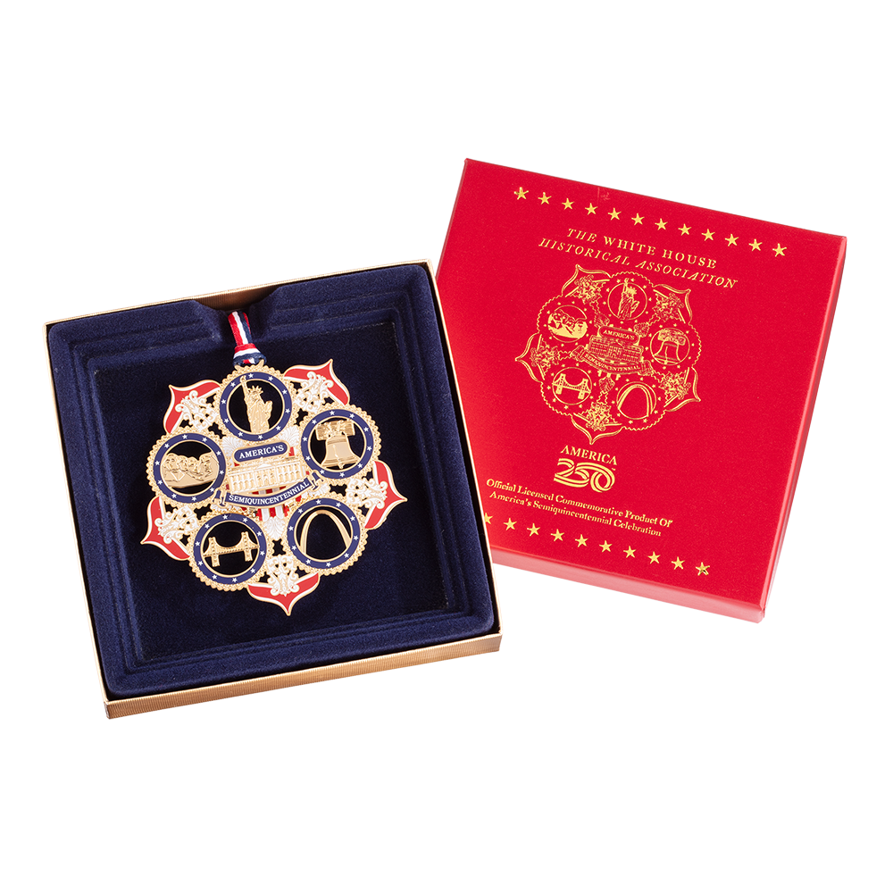 America250 American Icons Ornament in an open box