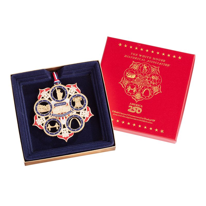 America250 American Icons Ornament in an open box