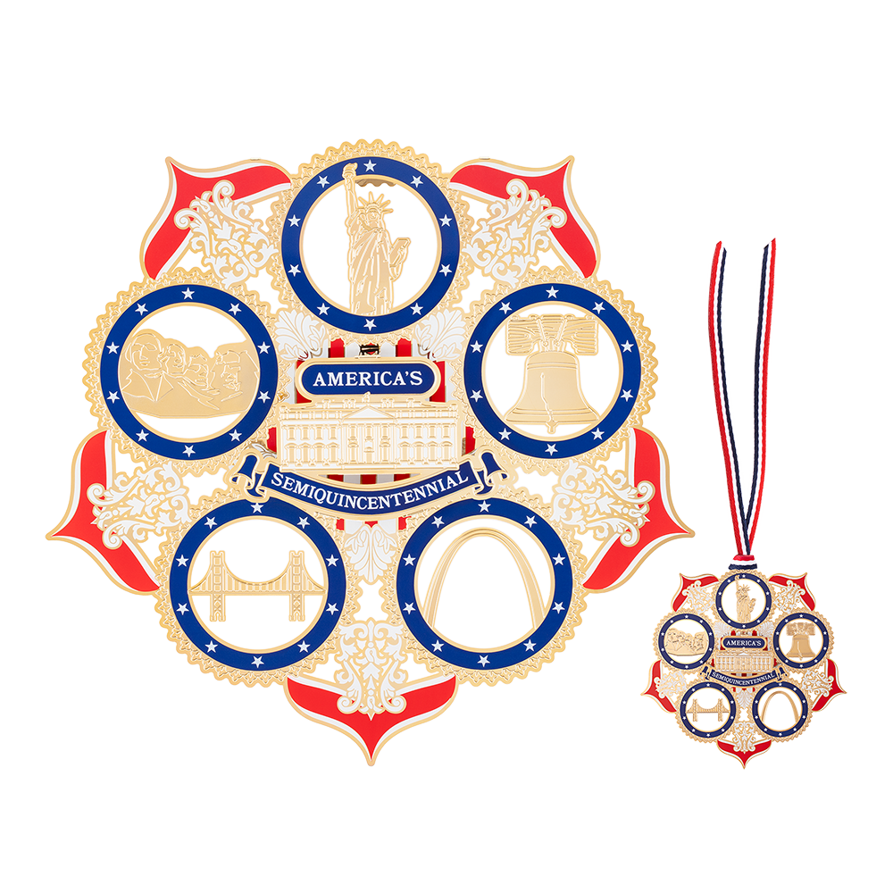 A250 American Icons Ornament 10" Display Wall Hanging side by side with regular ornament for scale