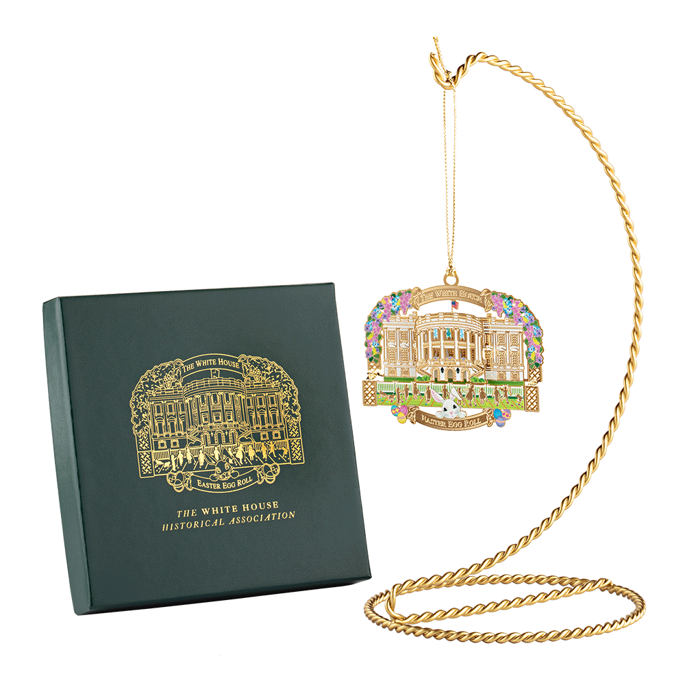 2026 White House Easter Egg Roll Ornament hanging next to box cover