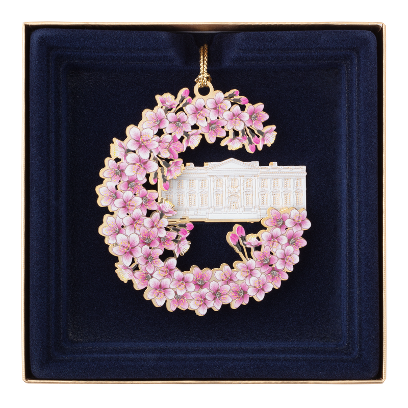 White House Cherry Blossoms Ornament front in box