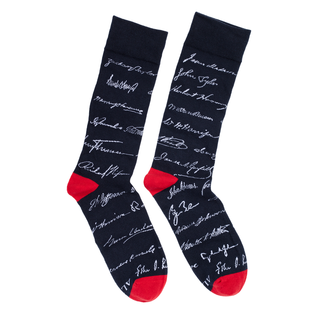 Blue presidential signature socks side by side