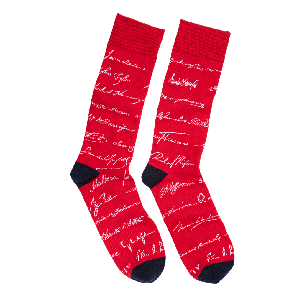 Red Presidential Signature Socks side by side