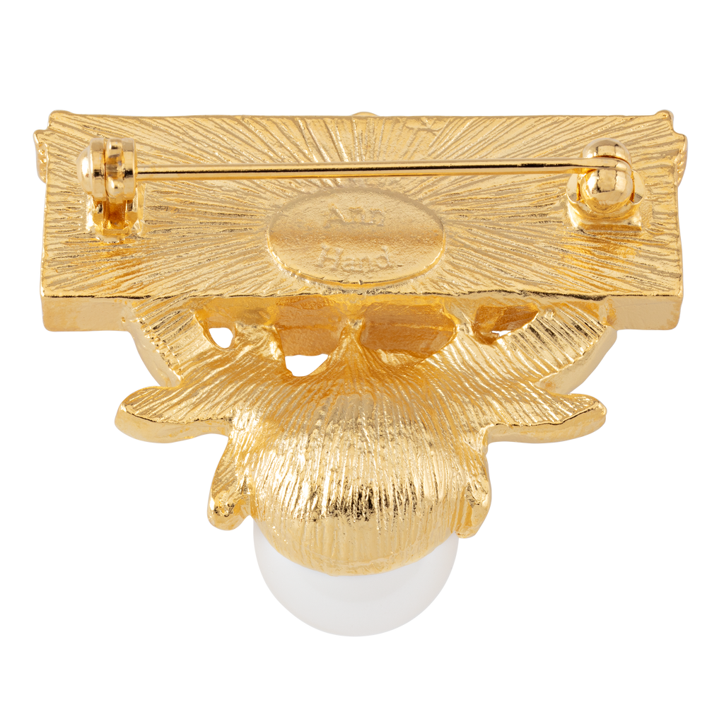 White House Brooch with Pearl and Crystal Accent back