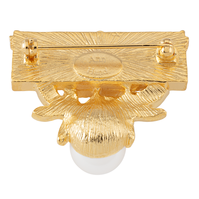 White House Brooch with Pearl and Crystal Accent back