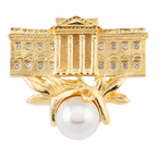 White House Brooch with Pearl and Crystal Accent front