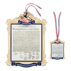 Official Commemorative Ornament of America’s 250th Anniversary 10" Display Wall Hanging front next to a regular size ornament for scale