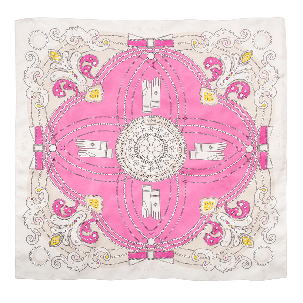 Jacqueline Kennedy Scarf - Pink laid out flat showing full pattern