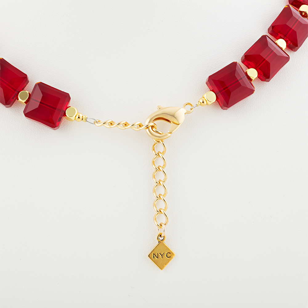 Radiant Red Room Square Crystal Necklace clasp