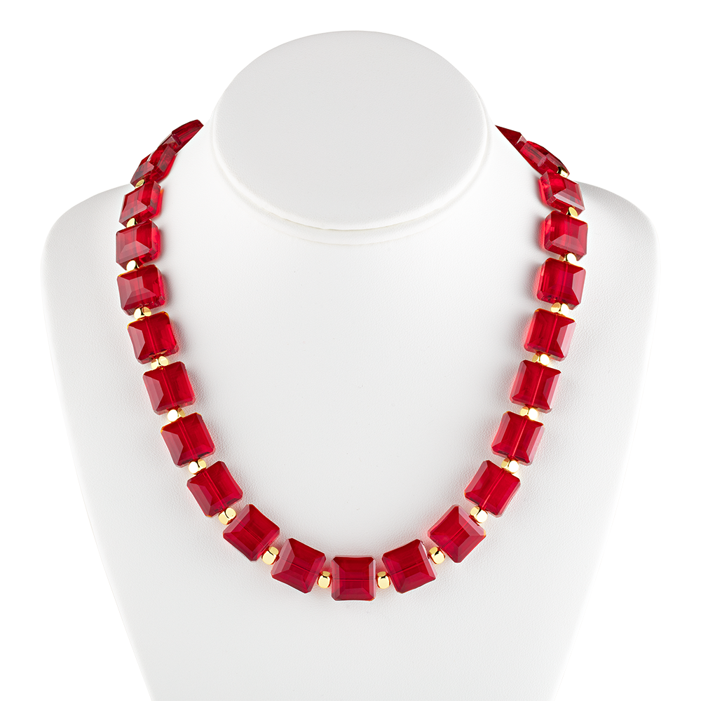 Radiant Red Room Square Crystal Necklace front