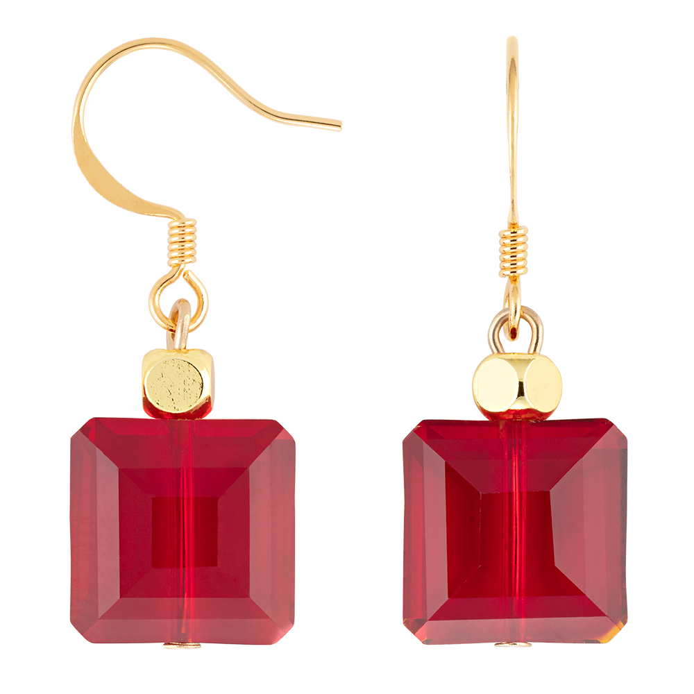 Radiant Red Room Square Crystal Drop Earring side view