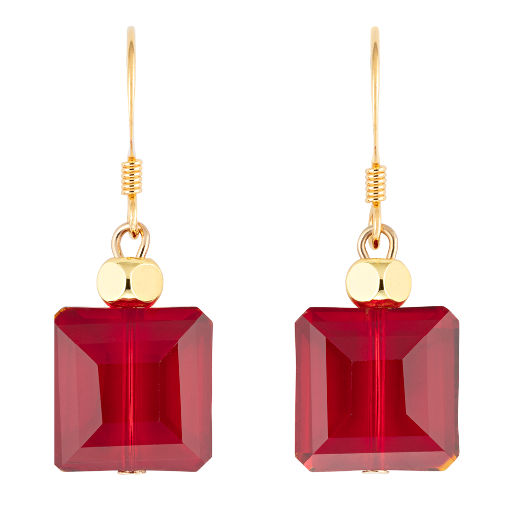 Radiant Red Room Square Crystal Drop Earring front