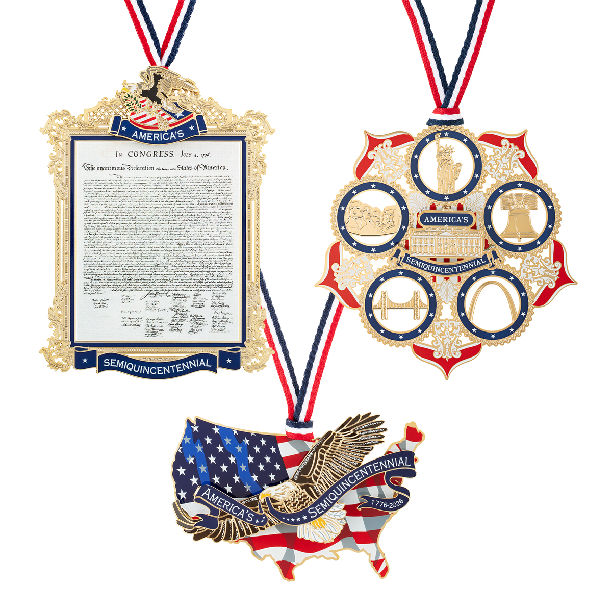 PERCUSSION オーナメント・ベア 3,500体 USA限定品 証明書付き America's 250th Anniversary Ornaments - 3 Piece Bundle – White