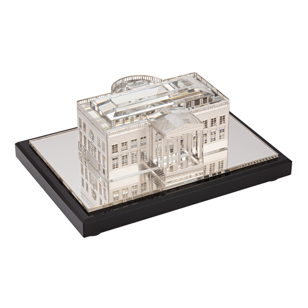 White House Model in Crystal and Plated Silver north view