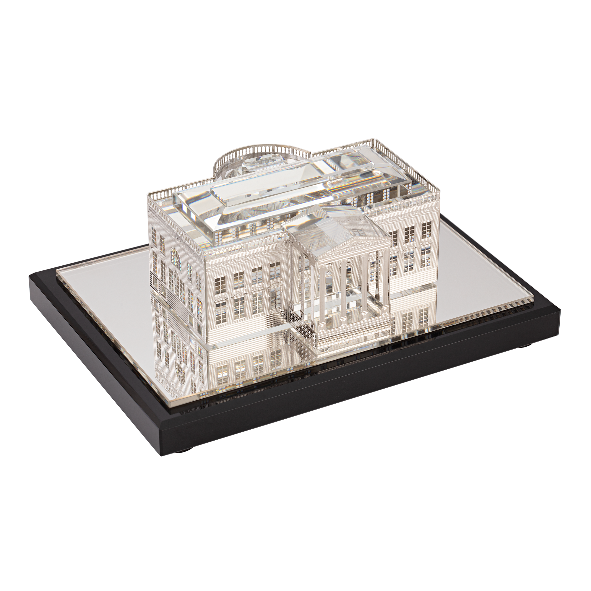 White House Model in Crystal and Plated Silver north view