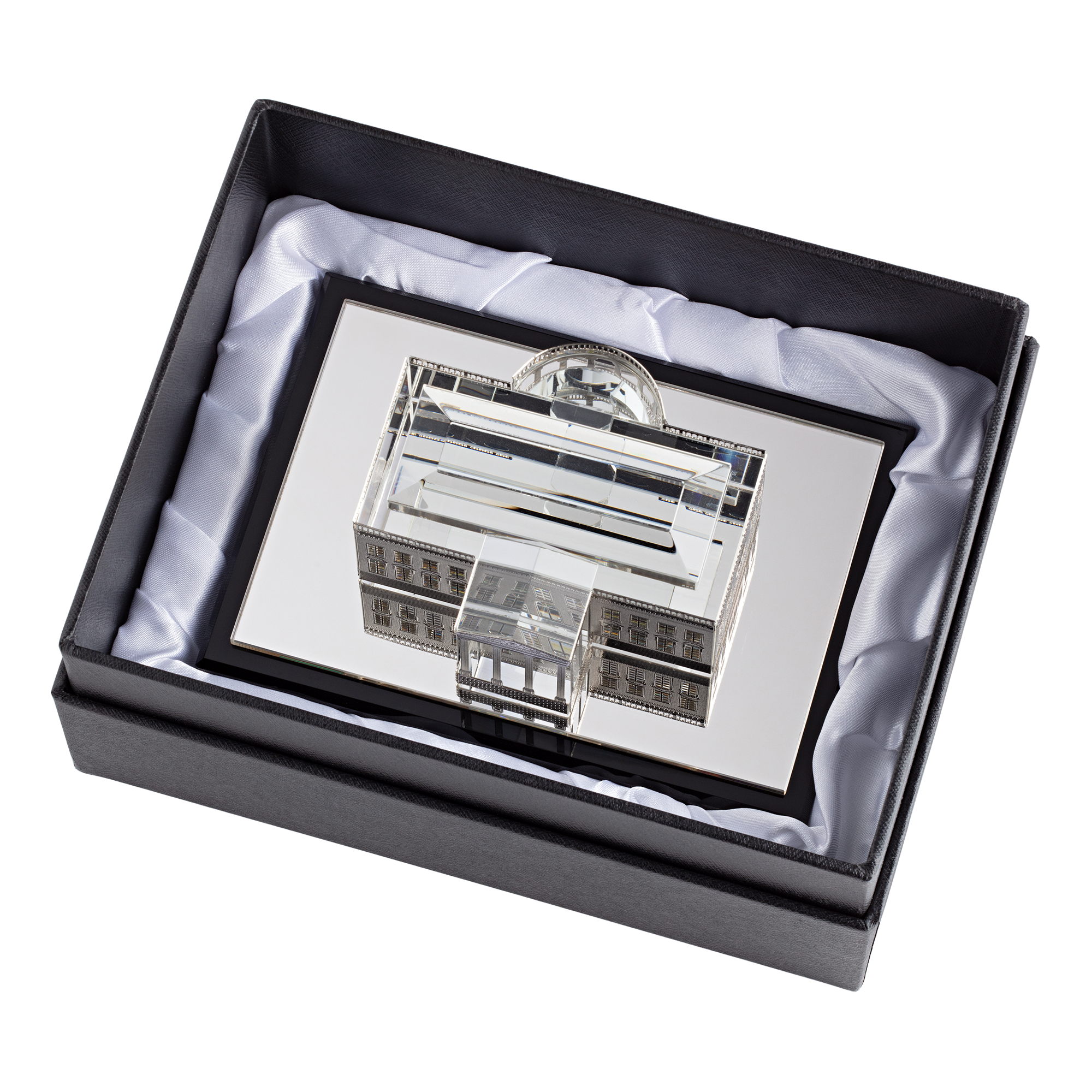 White House Model in Crystal and Plated Silver top in box