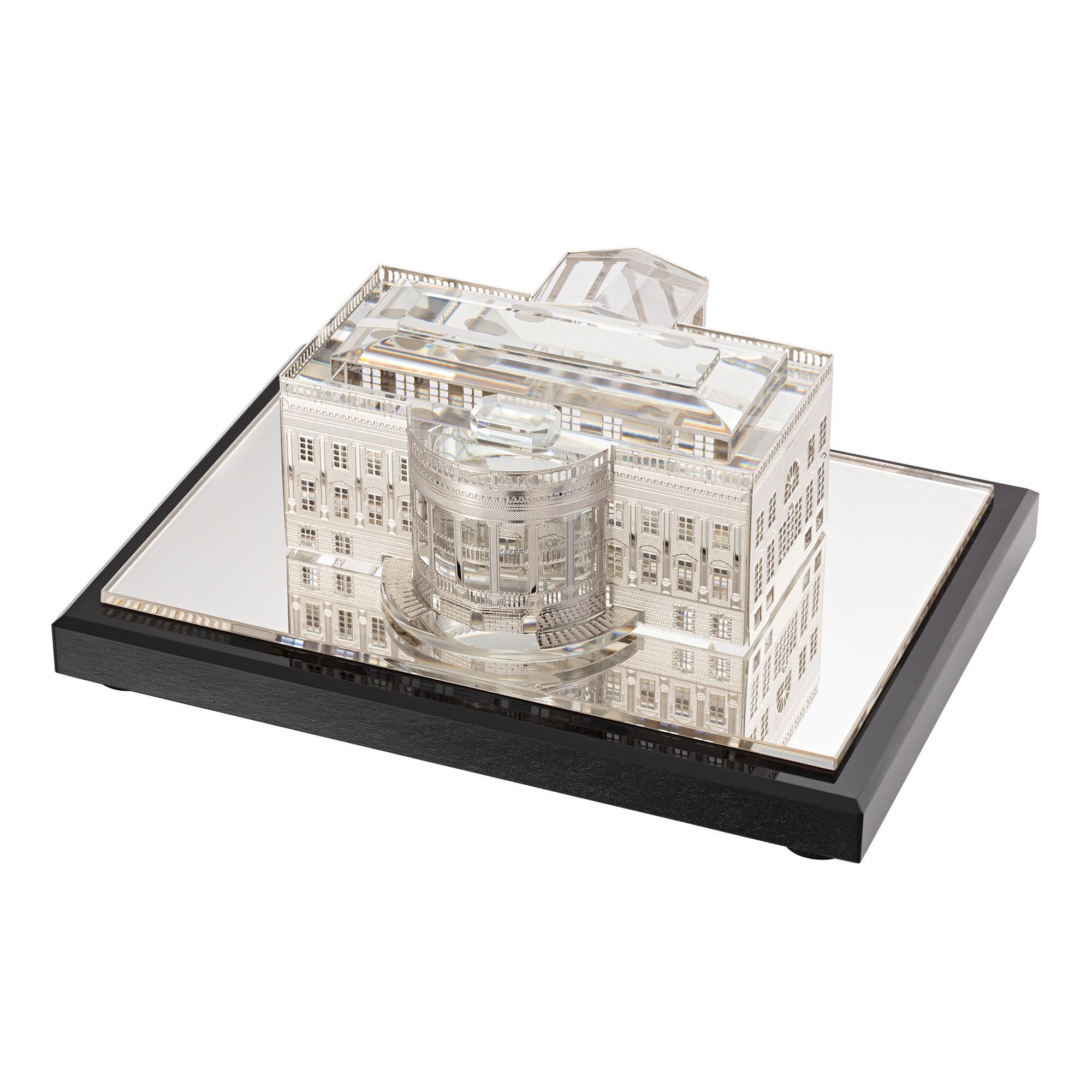 White House Model in Crystal and Plated Silver south view