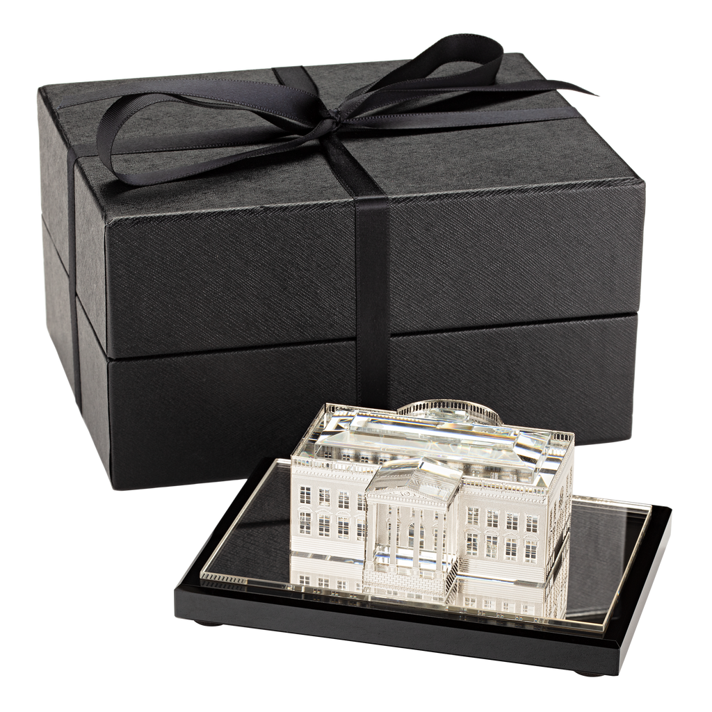 White House Model in Crystal and Plated Silver north view with gift box