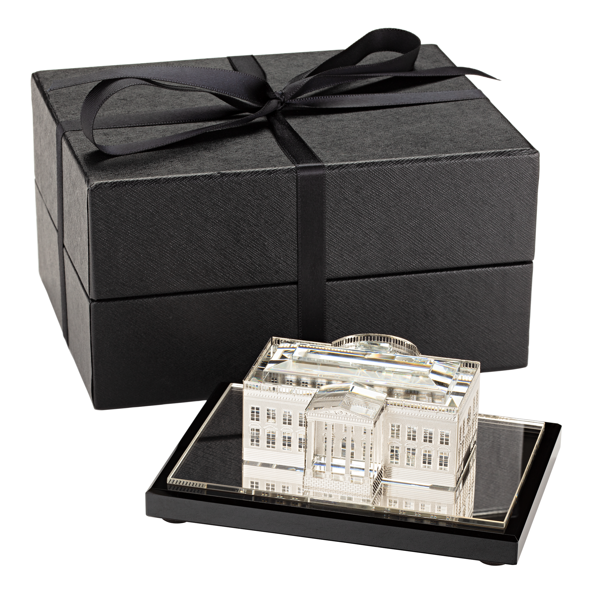 White House Model in Crystal and Plated Silver north view with gift box