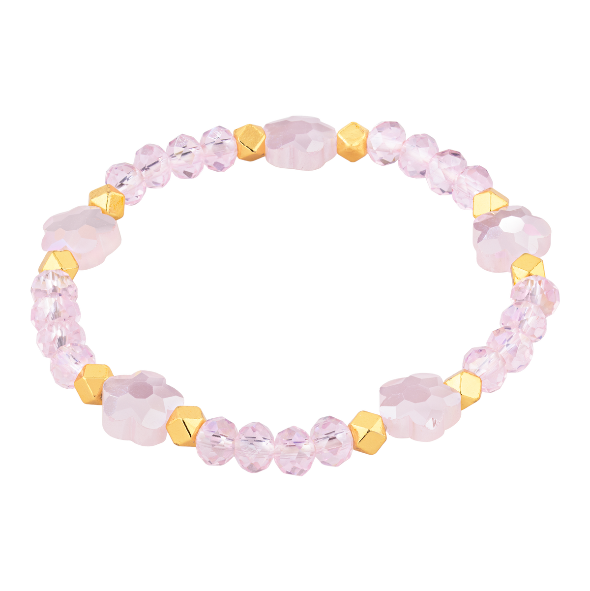 Cherry Blossom Pink Crystal Stretch Bracelet with Floral Beads