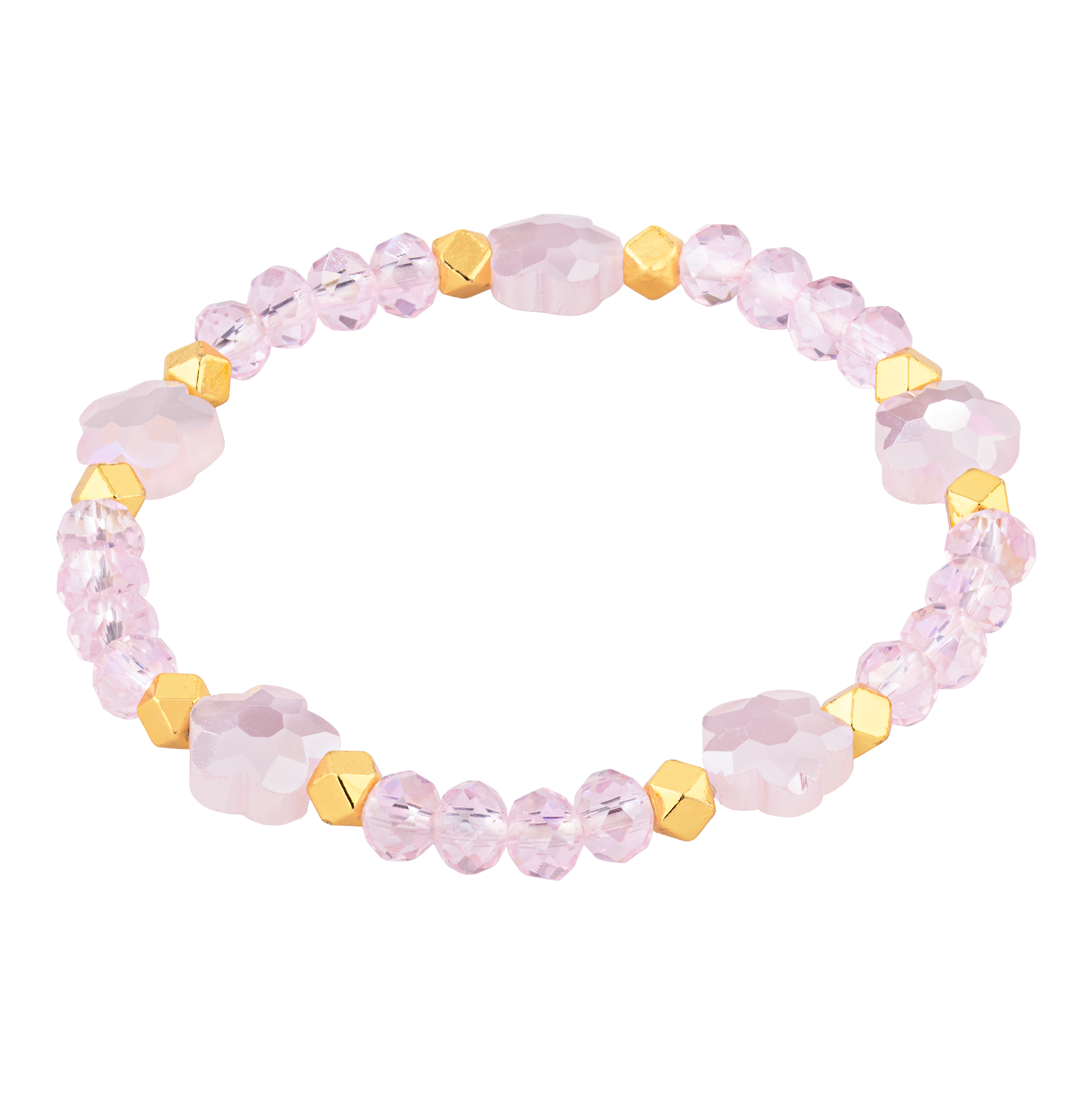 Pink Crystal Stretch Bracelet with Floral Beads