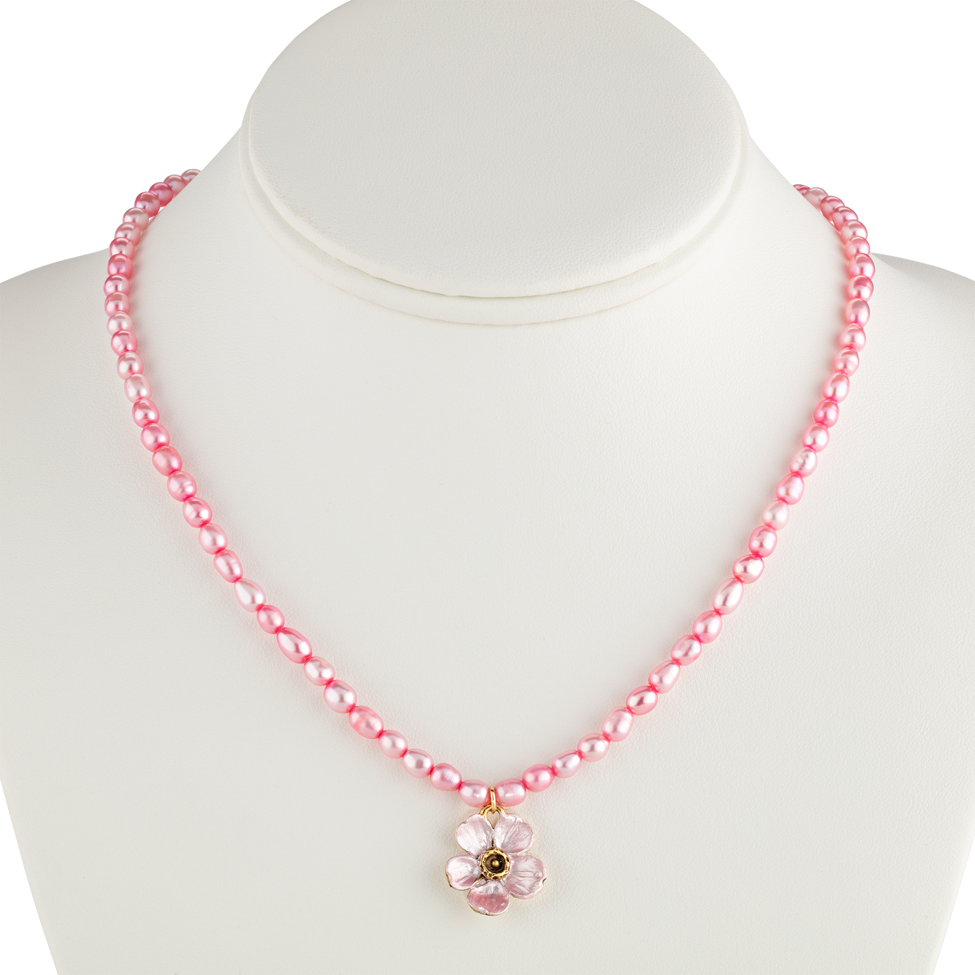 Cherry Blossom Pink Pearl Necklace with Enameled Charm