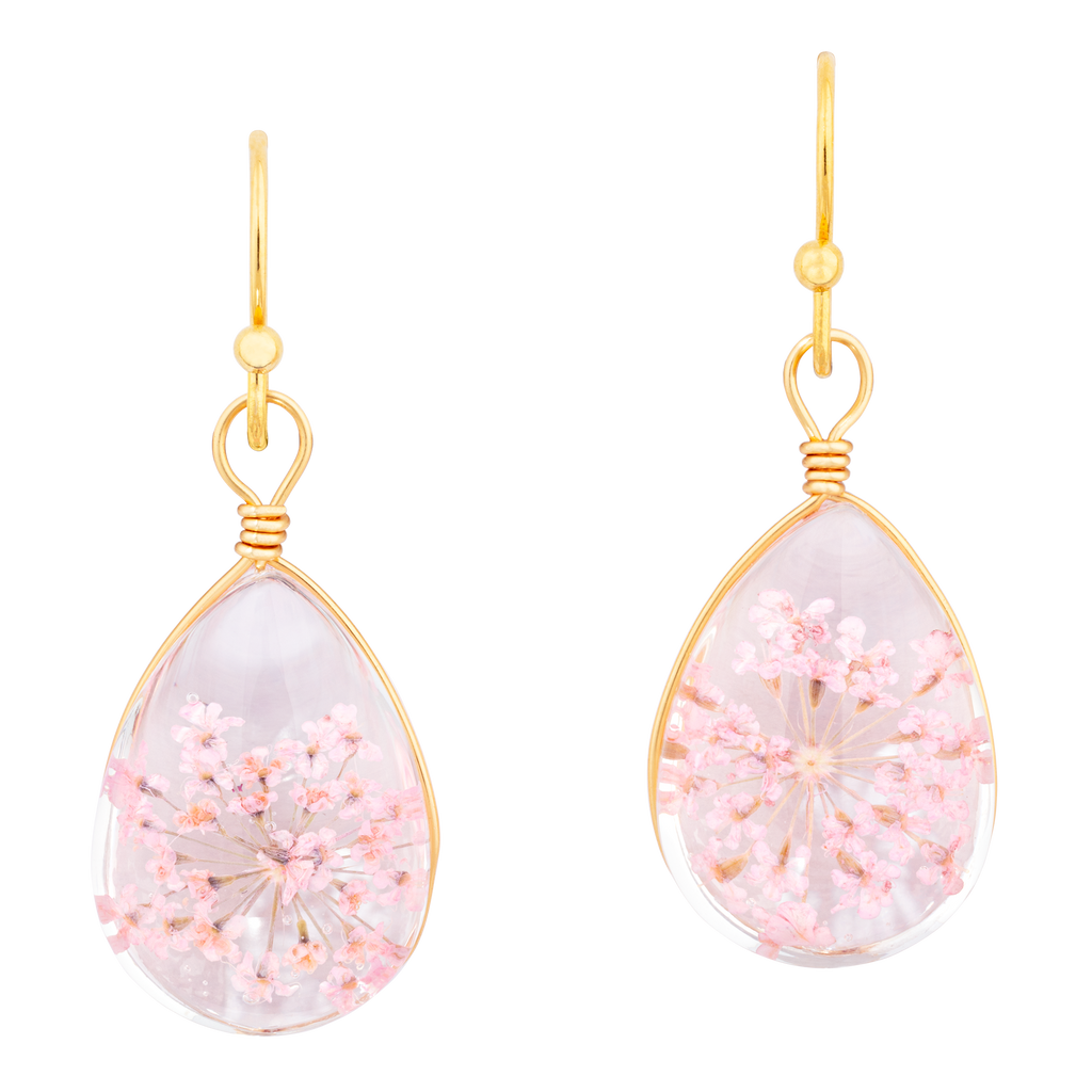 Pressed Flower Teardrop Earrings front