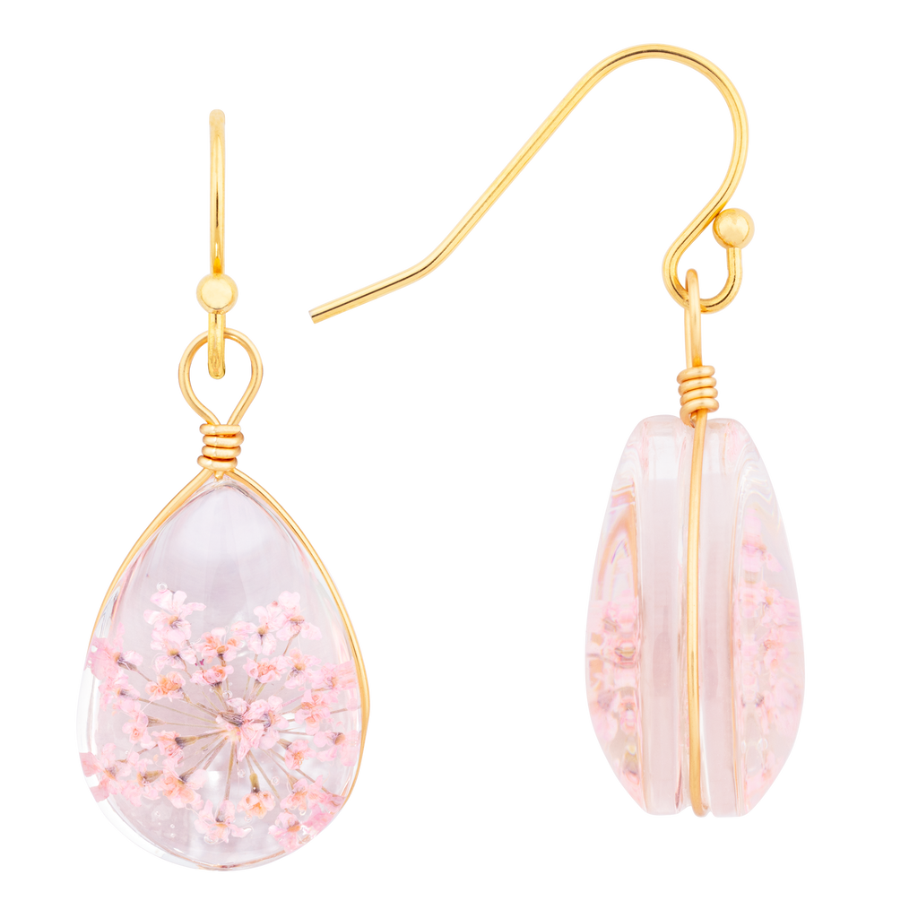 Pressed Flower Teardrop Earrings with hook