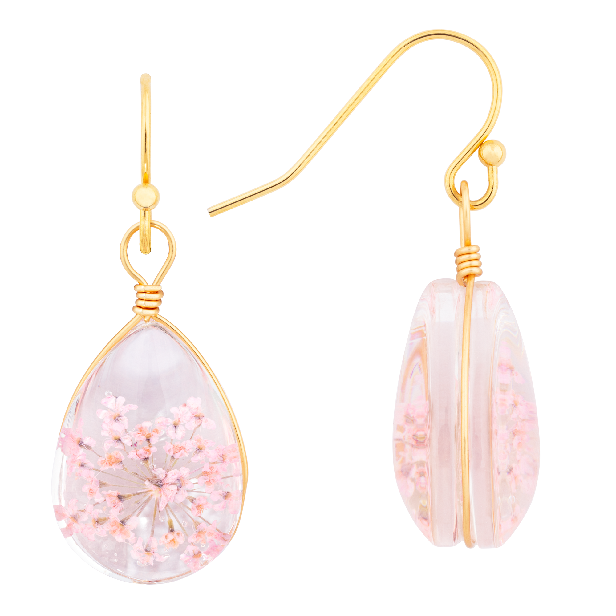 Pressed Flower Teardrop Earrings with hook