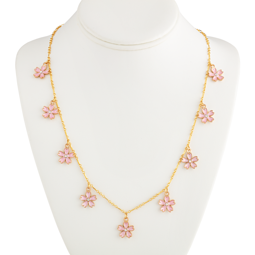 Enameled Cherry Blossom Charm Necklace