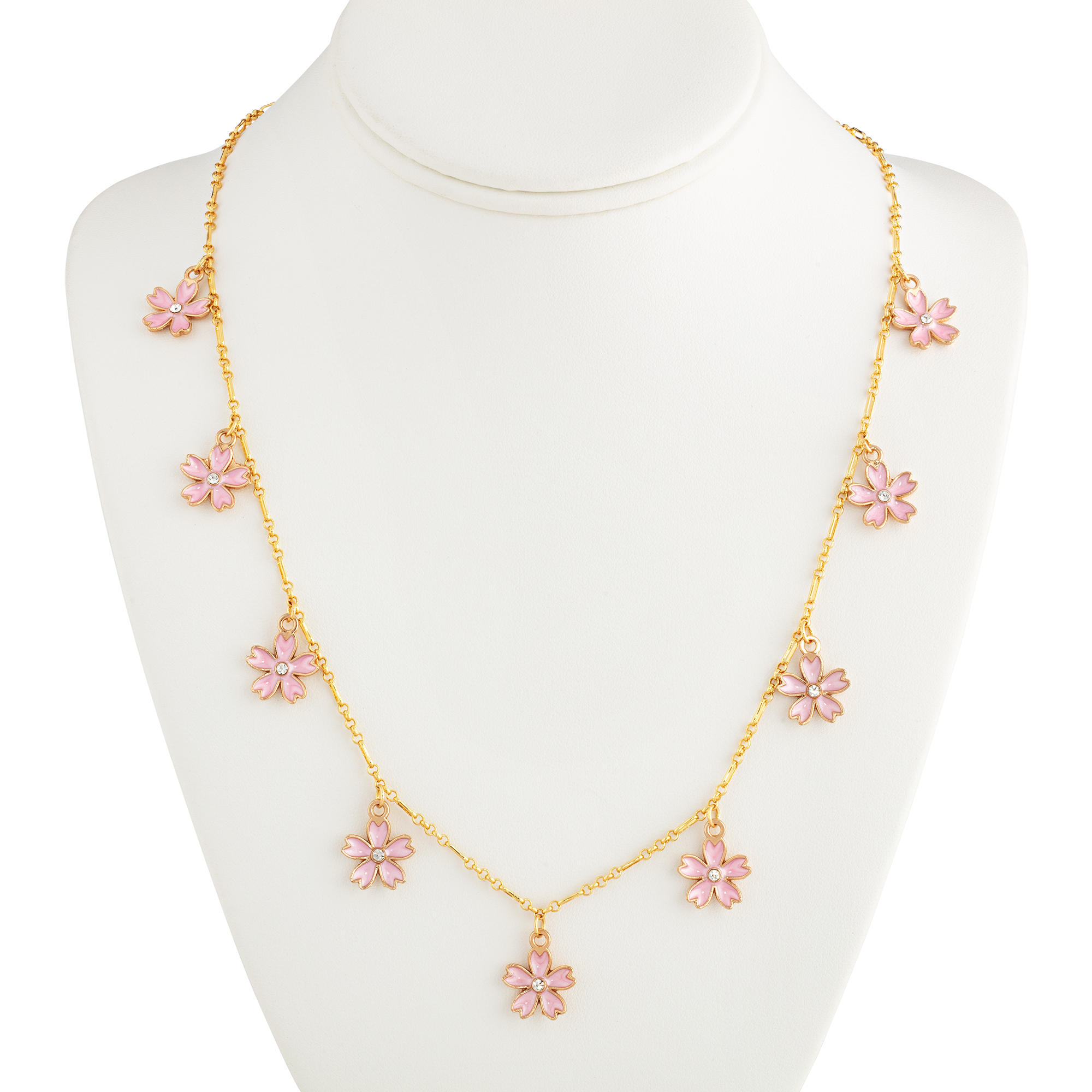 Enameled Cherry Blossom Charm Necklace