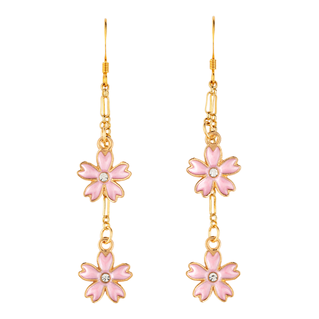 Enameled Cherry Blossom Dangle Earring front
