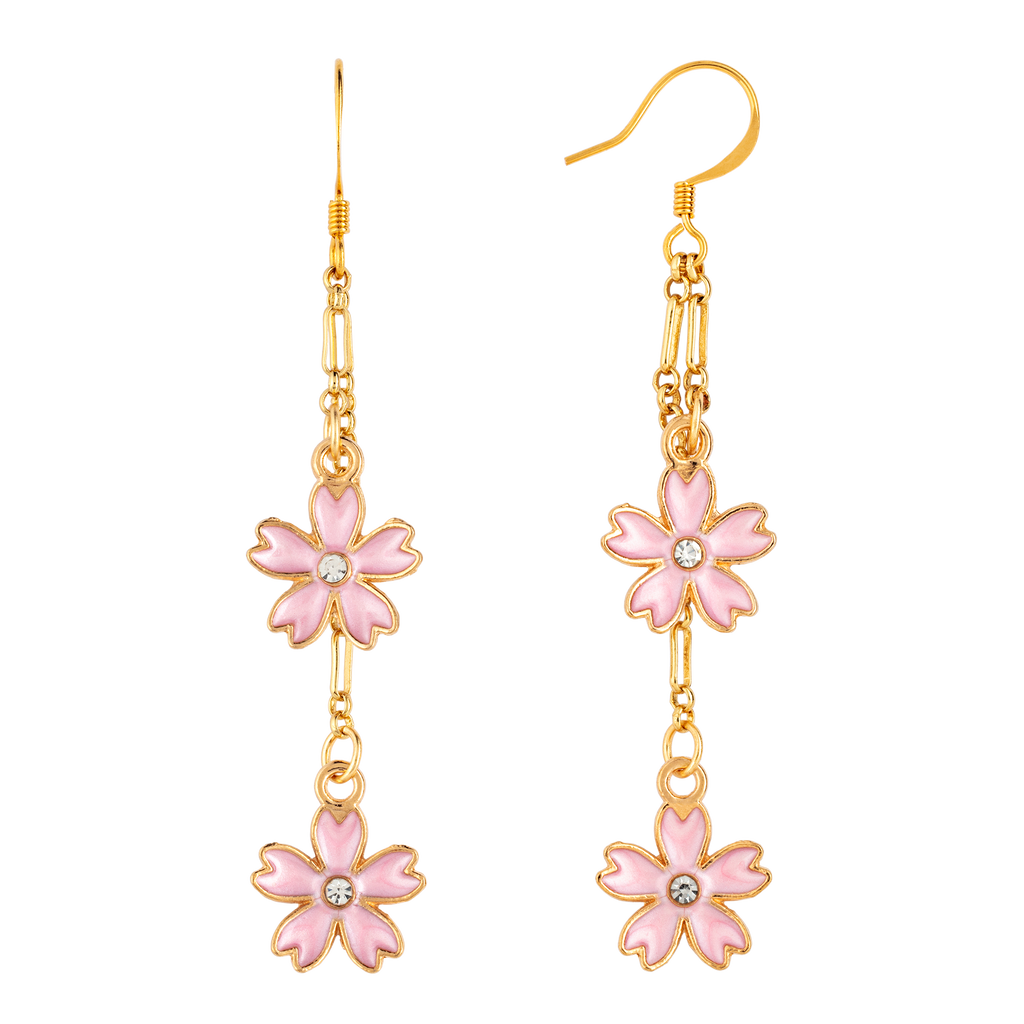 Enameled Cherry Blossom Dangle Earring hook