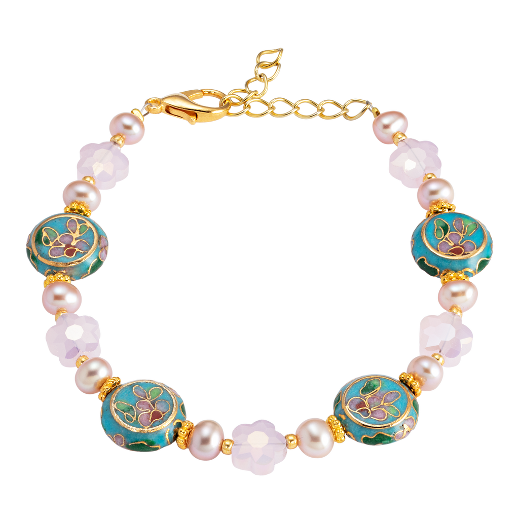 Cloisonné Cherry Blossom and Pearl Bracelet
