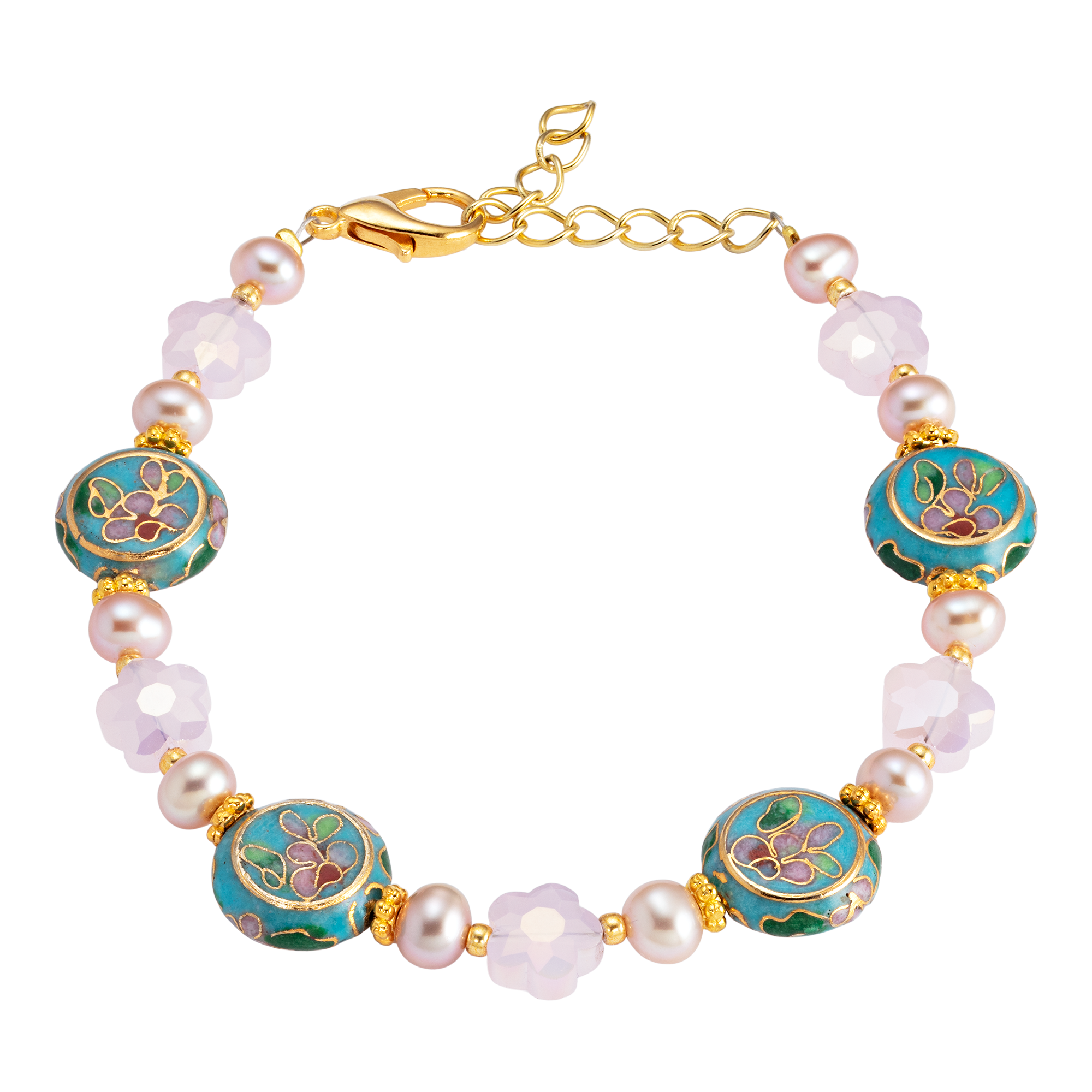 Cloisonné Cherry Blossom and Pearl Bracelet