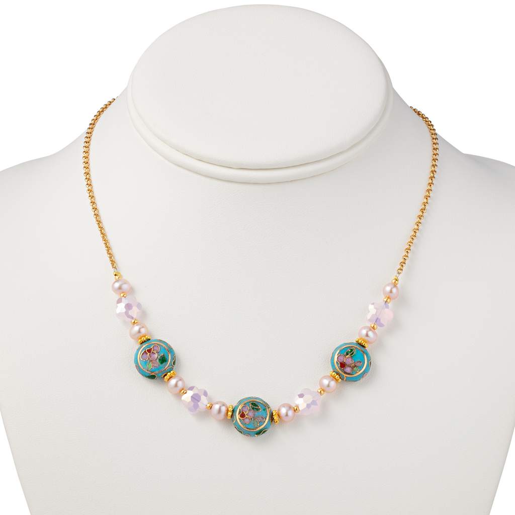 Cloisonné Cherry Blossom and Pearl Necklace front