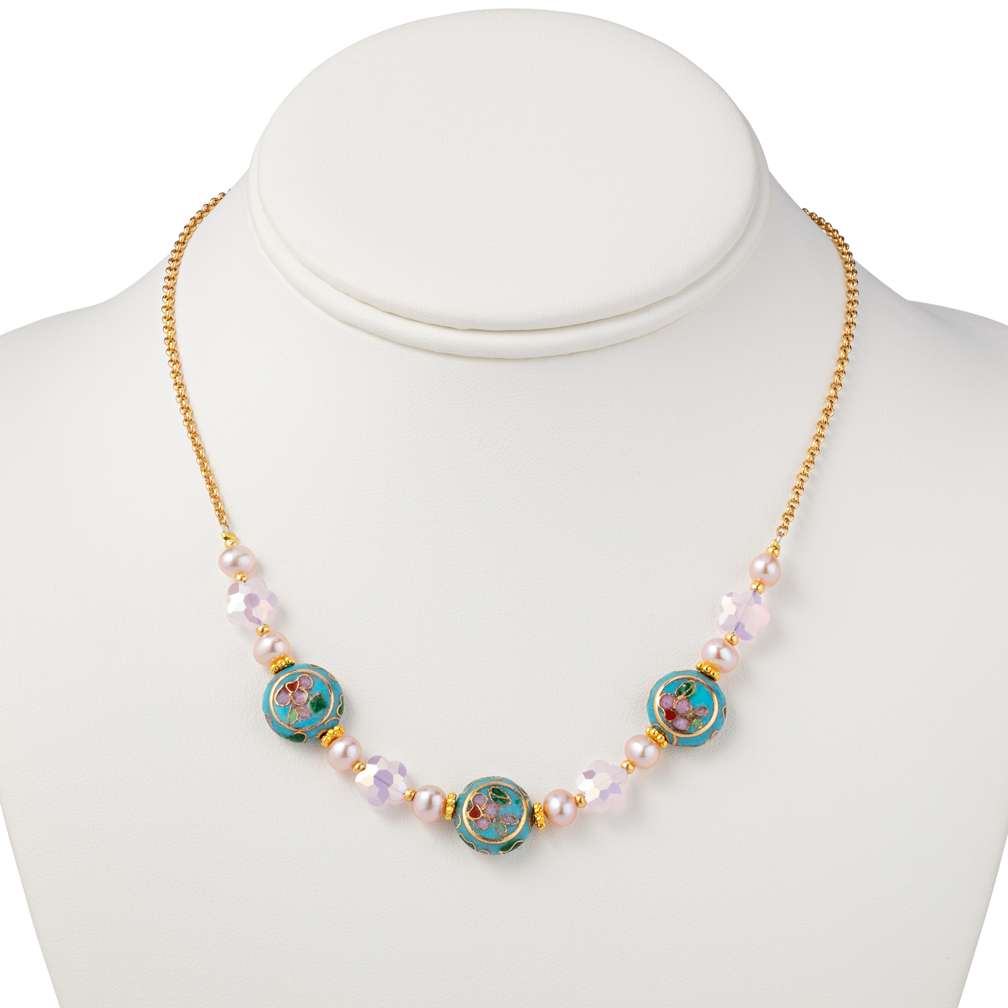 Cloisonné Cherry Blossom and Pearl Necklace front