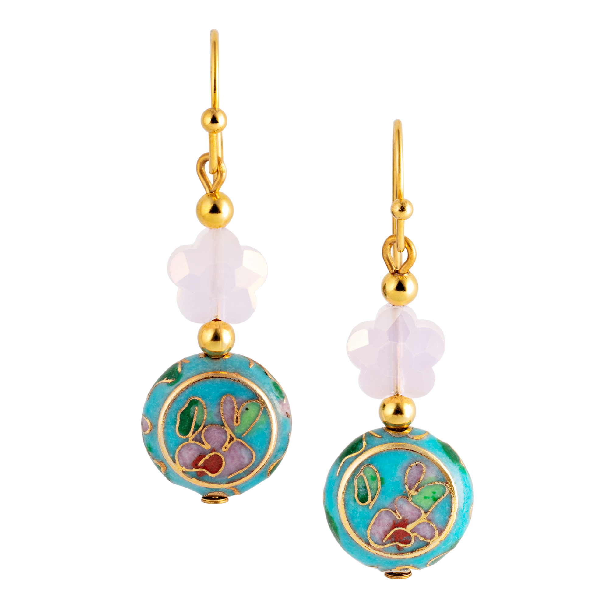 Cloisonné Cherry Blossom and Pearl Drop Earrings front