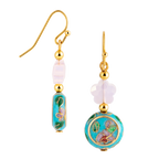 Cloisonné Cherry Blossom and Pearl Drop Earrings side view with hook
