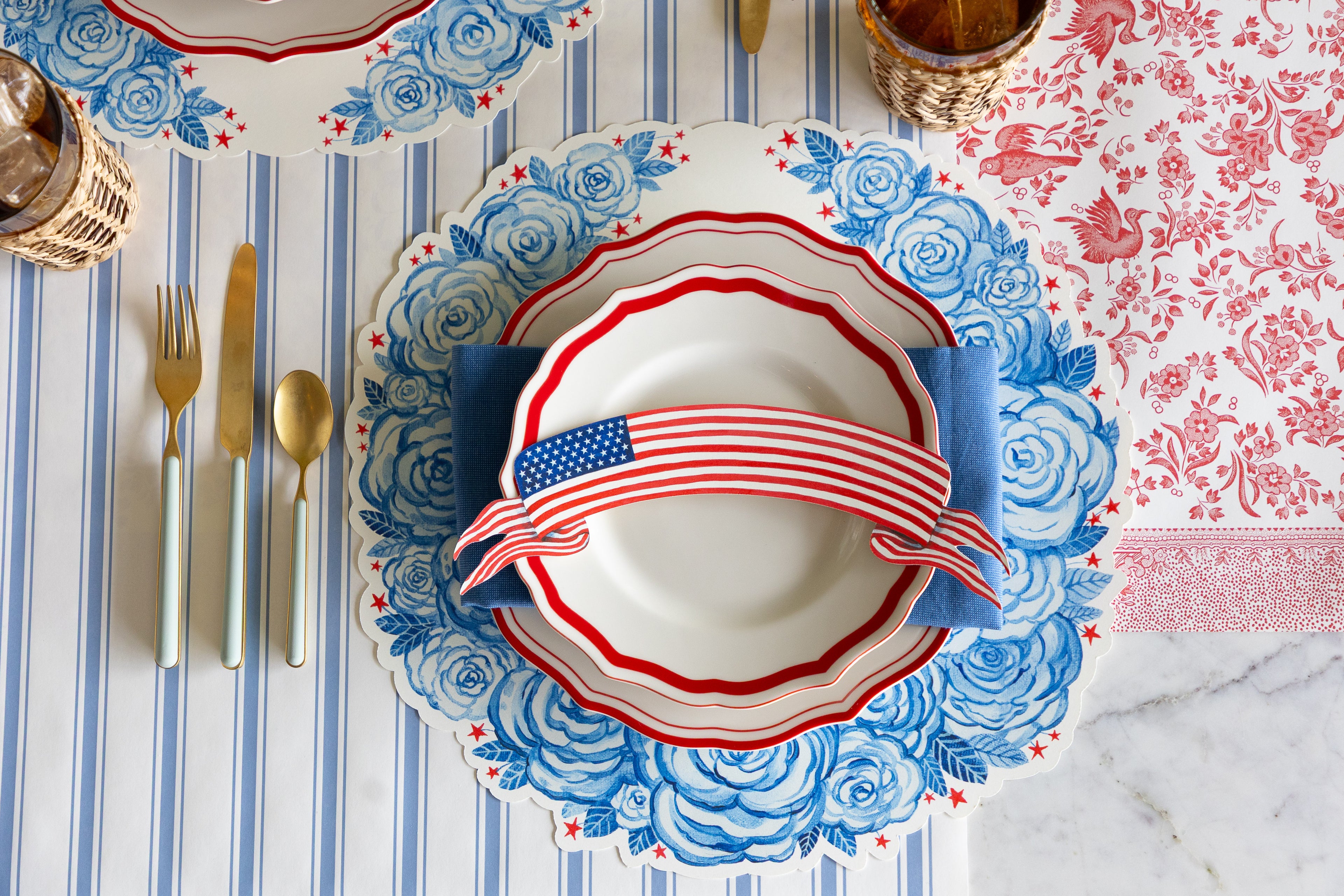 American Flag Banner Table Accent - set of 12