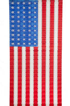 American flag patterned fabric with blue, white, and red colors.