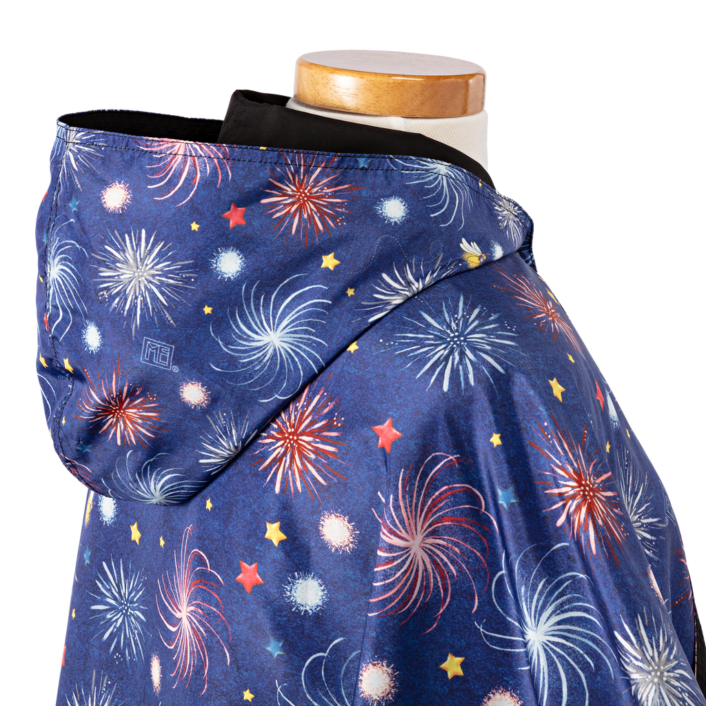 Rain Caper x Mary Engelbreit Fireworks Print Reversible Rain Cape Poncho hood