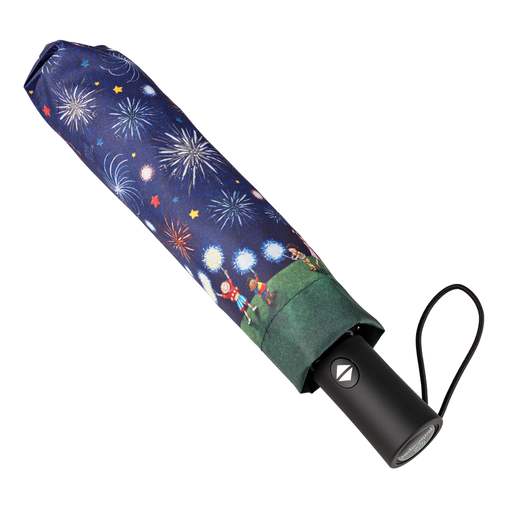 Fireworks Print Travel Umbrella by Mary Engelbreit closed