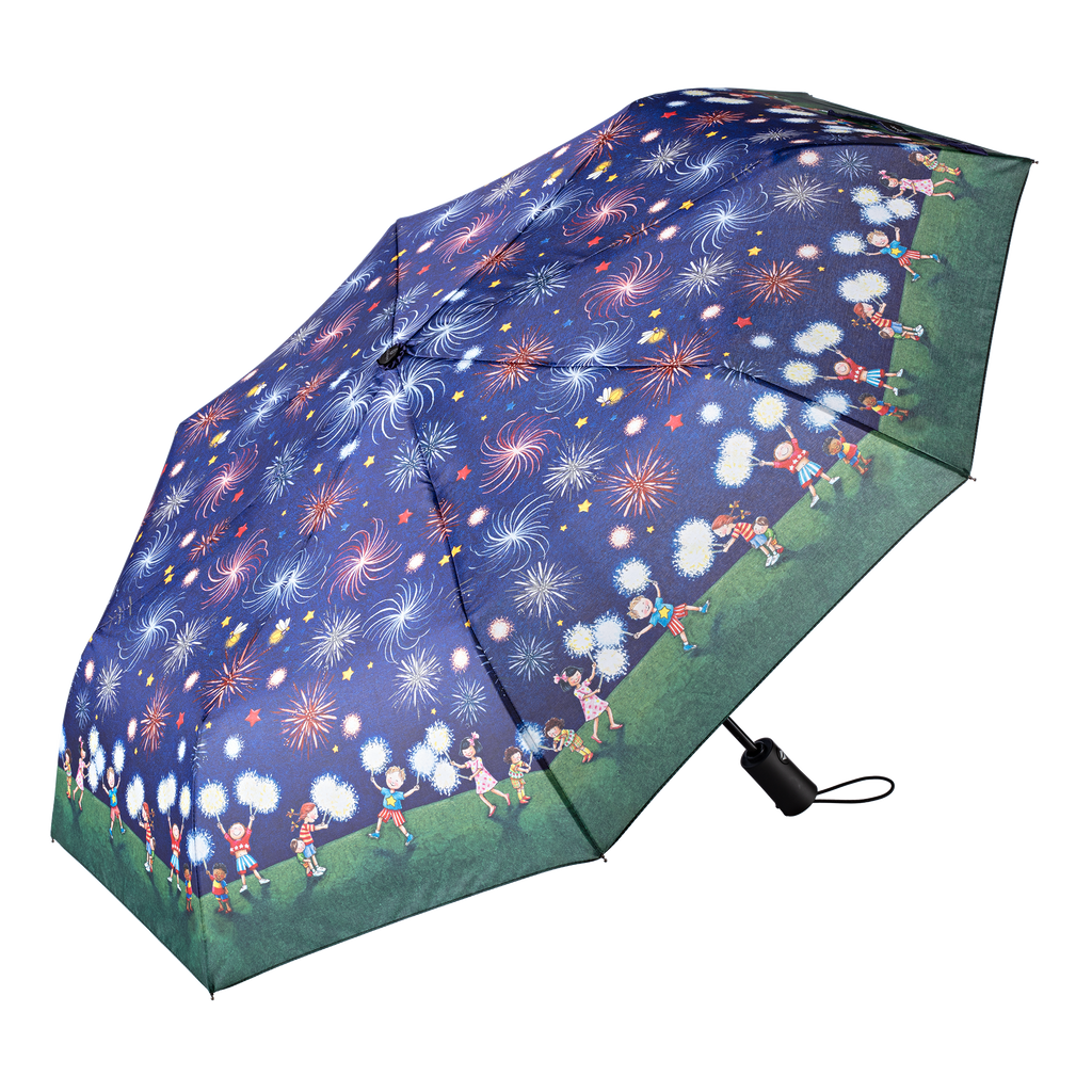 Fireworks Print Travel Umbrella by Mary Engelbreit open