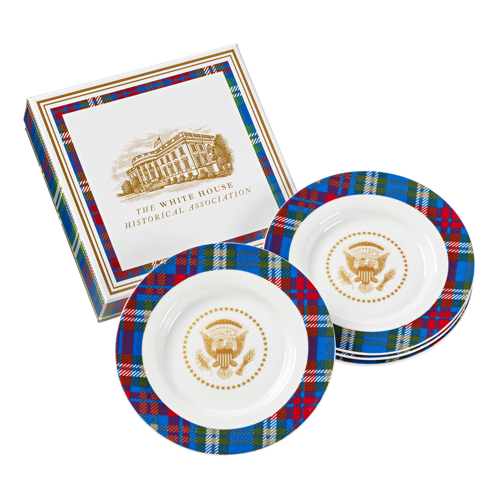 White House Tartan 6" plates- Set of Four with box