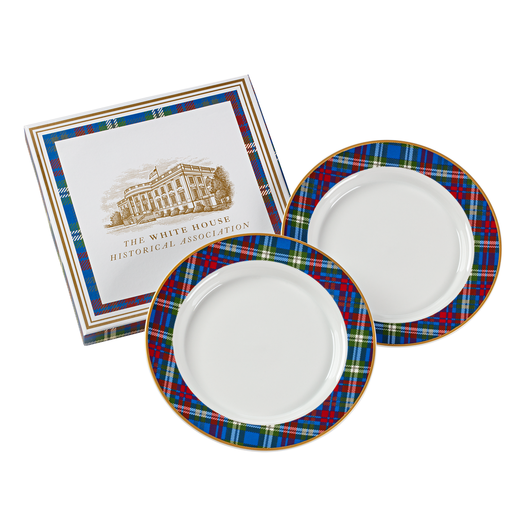 White House Tartan 8" plates- Set of Two with box
