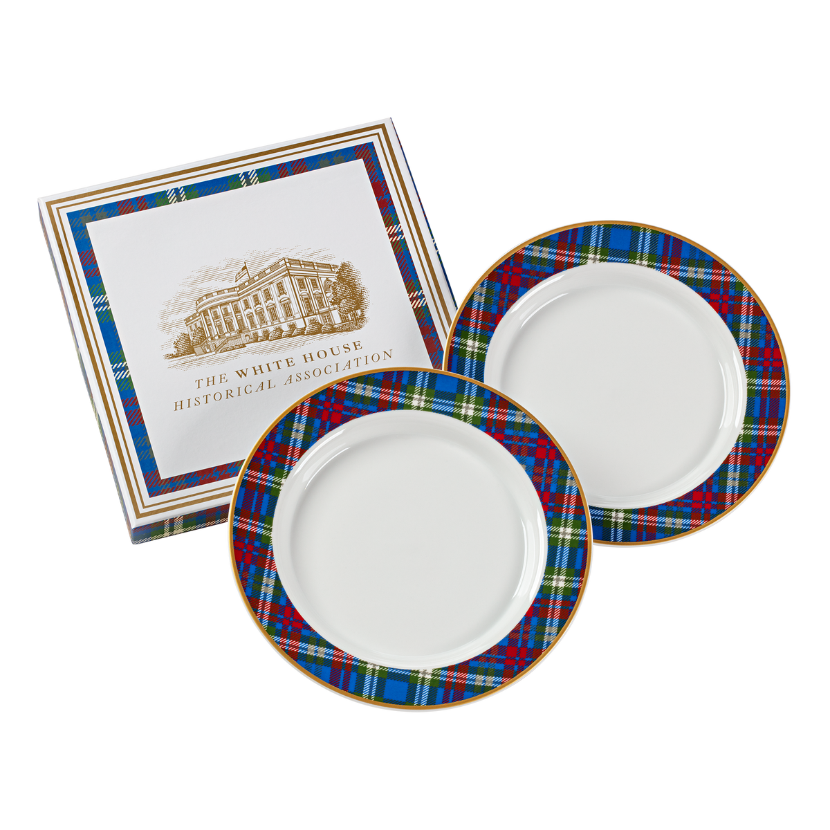 White House Tartan 8" plates- Set of Two with box