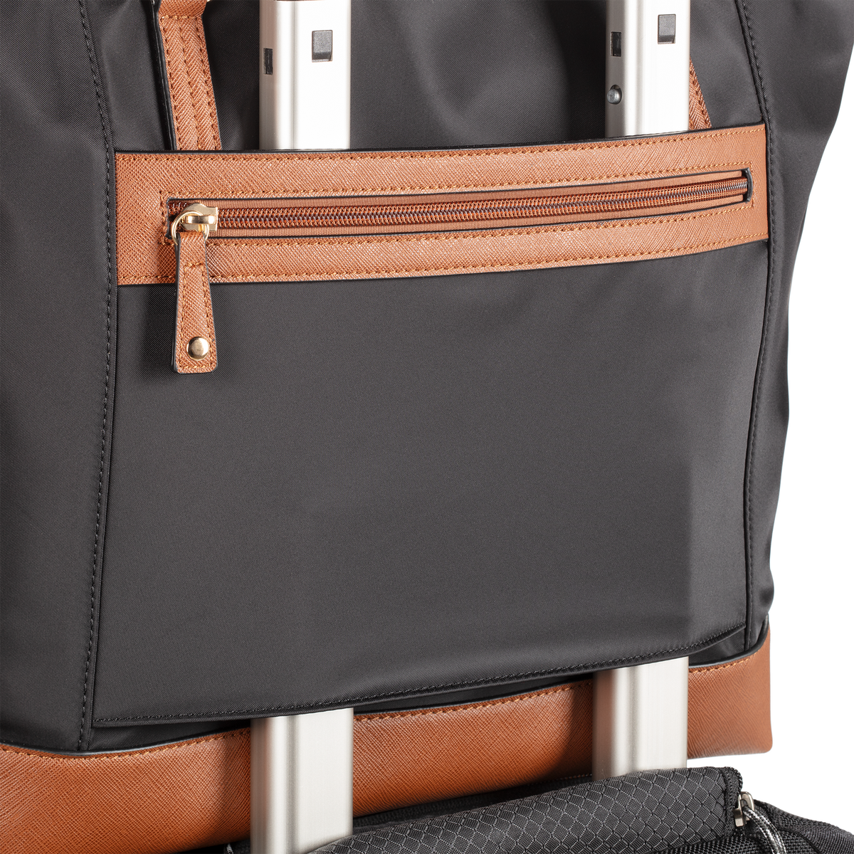 Nylon Tote Bag with Truman Seal Mirror Accessory on luggage carrier