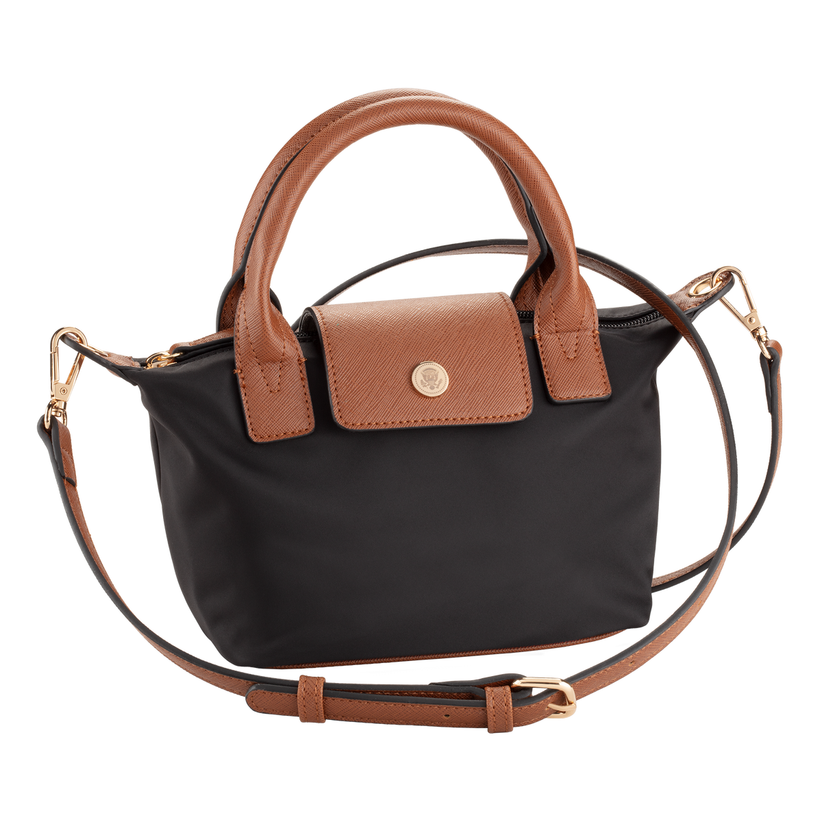 Nylon Crossbody Bag with Truman Seal Mirror Accessory - Black front with strap
